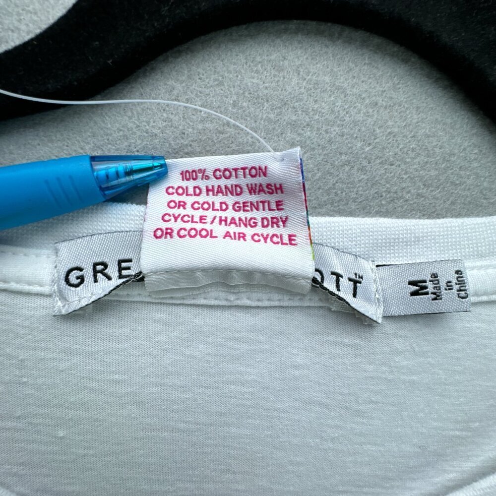 Gretchen Scott Shirt Womens Medium White‎ Pullover Inspirational Tee 3/4 Sleeve - Picture 15 of 15